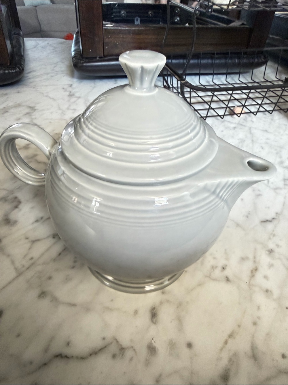 Fiesta White Ceramic Teapot with Ringed Detail